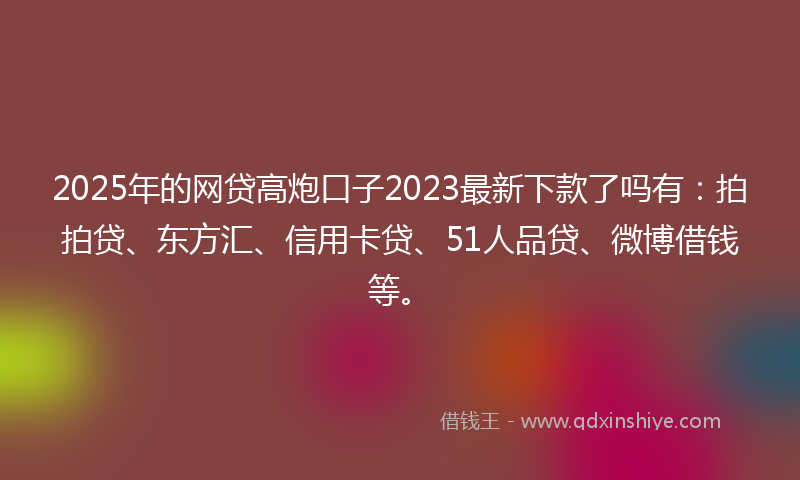 2025年的网贷高炮口子2023最新下款了吗有：拍拍贷、东方汇、信用卡贷、51人品贷、微博借钱等。