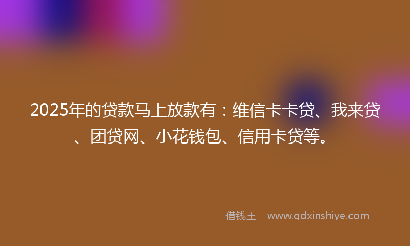 2025年的贷款马上放款有：维信卡卡贷、我来贷、团贷网、小花钱包、信用卡贷等。