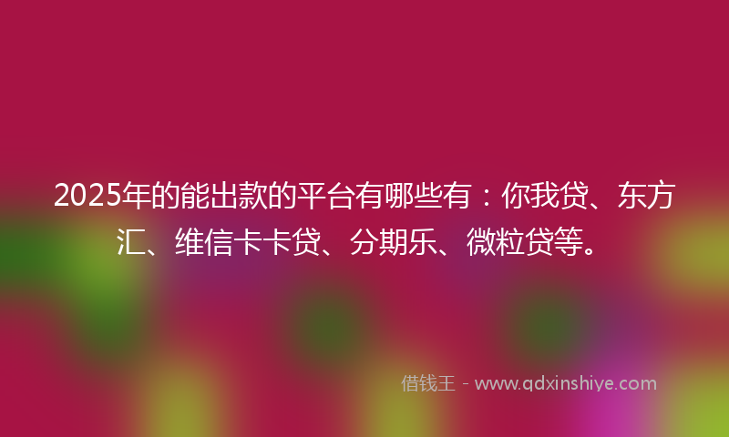 2025年的能出款的平台有哪些有：你我贷、东方汇、维信卡卡贷、分期乐、微粒贷等。