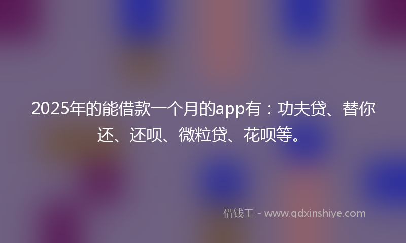 2025年的能借款一个月的app有：功夫贷、替你还、还呗、微粒贷、花呗等。