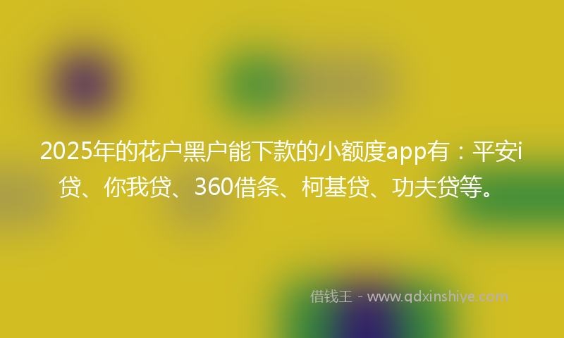 2025年的花户黑户能下款的小额度app有：平安i贷、你我贷、360借条、柯基贷、功夫贷等。