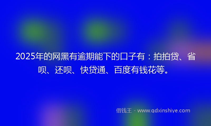 2025年的网黑有逾期能下的口子有：拍拍贷、省呗、还呗、快贷通、百度有钱花等。
