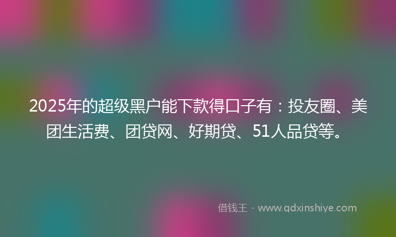 2025年的超级黑户能下款得口子有：投友圈、美团生活费、团贷网、好期贷、51人品贷等。