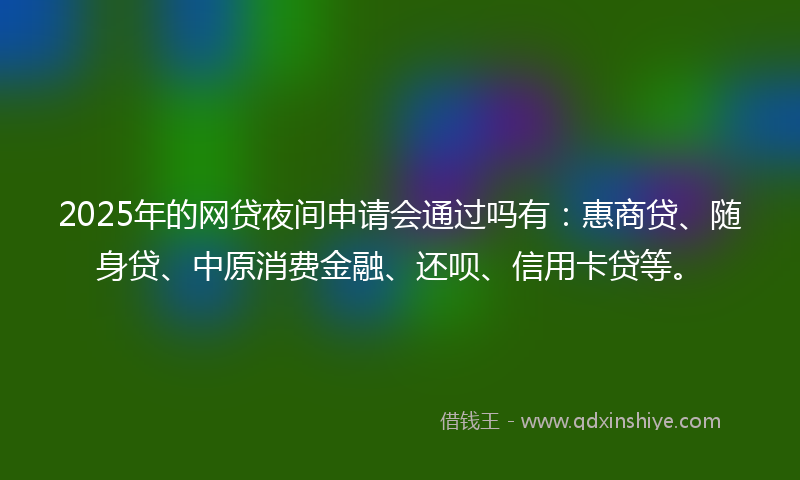 2025年的网贷夜间申请会通过吗有：惠商贷、随身贷、中原消费金融、还呗、信用卡贷等。