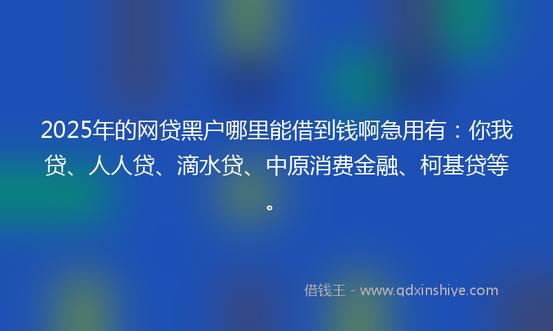 2025年的网贷黑户哪里能借到钱啊急用有：你我贷、人人贷、滴水贷、中原消费金融、柯基贷等。