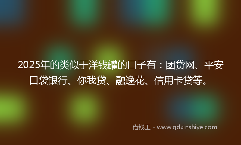 2025年的类似于洋钱罐的口子有：团贷网、平安口袋银行、你我贷、融逸花、信用卡贷等。