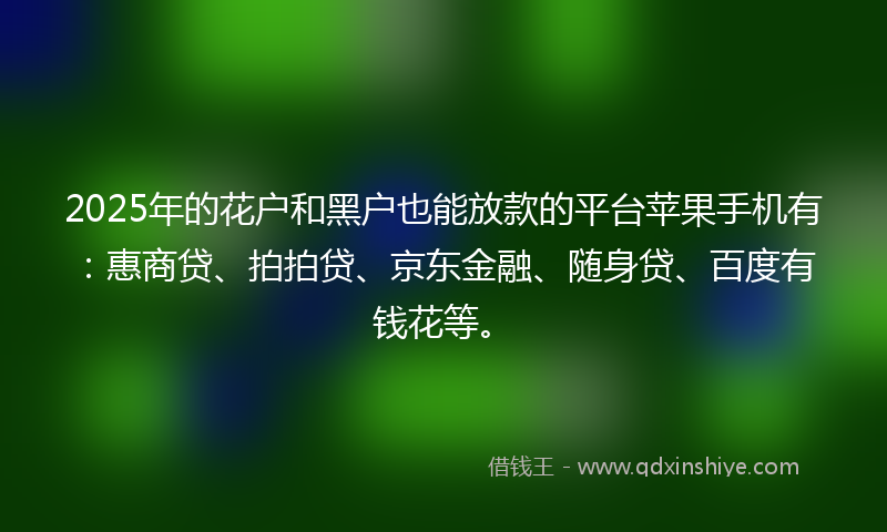 2025年的花户和黑户也能放款的平台苹果手机有：惠商贷、拍拍贷、京东金融、随身贷、百度有钱花等。