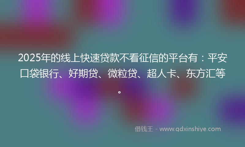 2025年的线上快速贷款不看征信的平台有：平安口袋银行、好期贷、微粒贷、超人卡、东方汇等。