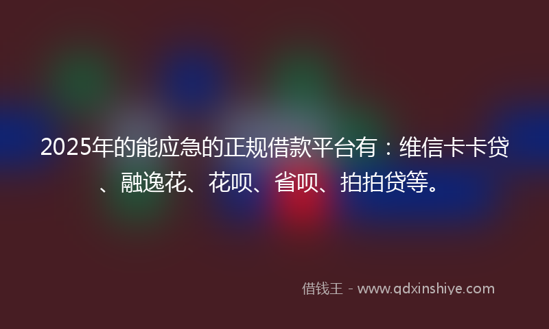 2025年的能应急的正规借款平台有：维信卡卡贷、融逸花、花呗、省呗、拍拍贷等。