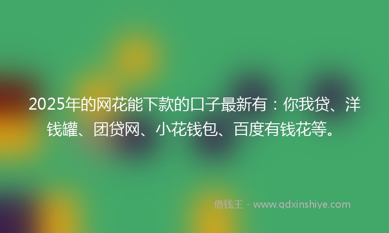 2025年的网花能下款的口子最新有：你我贷、洋钱罐、团贷网、小花钱包、百度有钱花等。