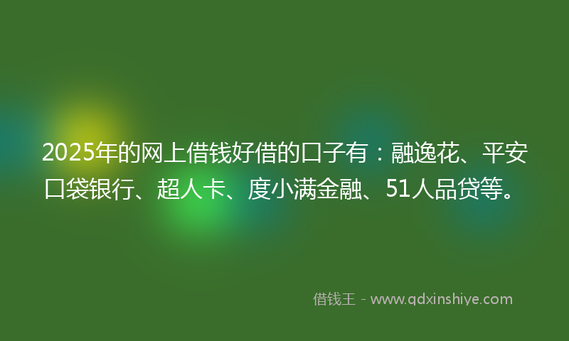 2025年的网上借钱好借的口子有：融逸花、平安口袋银行、超人卡、度小满金融、51人品贷等。