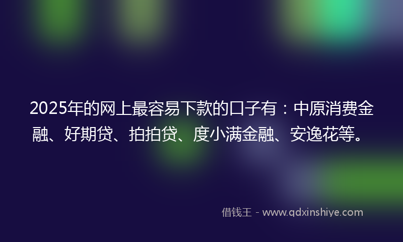 2025年的网上最容易下款的口子有：中原消费金融、好期贷、拍拍贷、度小满金融、安逸花等。