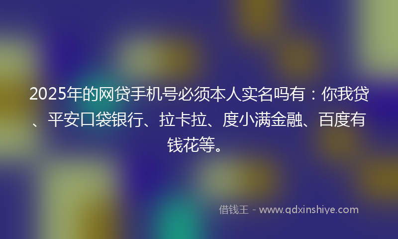 2025年的网贷手机号必须本人实名吗有：你我贷、平安口袋银行、拉卡拉、度小满金融、百度有钱花等。