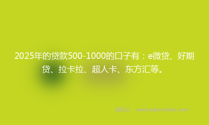 2025年的贷款500-1000的口子有：e微贷、好期贷、拉卡拉、超人卡、东方汇等。