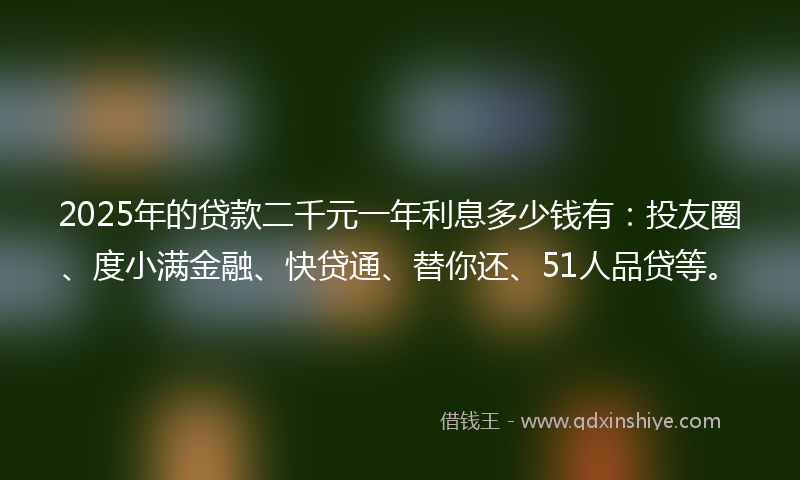 2025年的贷款二千元一年利息多少钱有：投友圈、度小满金融、快贷通、替你还、51人品贷等。