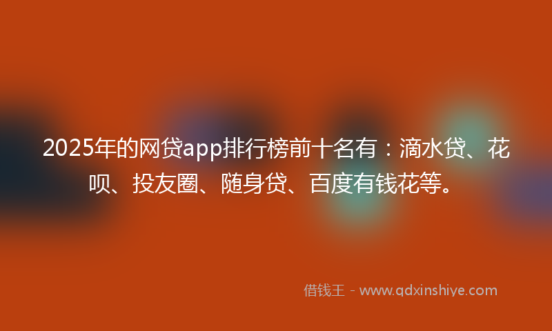 2025年的网贷app排行榜前十名有：滴水贷、花呗、投友圈、随身贷、百度有钱花等。
