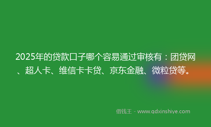 2025年的贷款口子哪个容易通过审核有：团贷网、超人卡、维信卡卡贷、京东金融、微粒贷等。