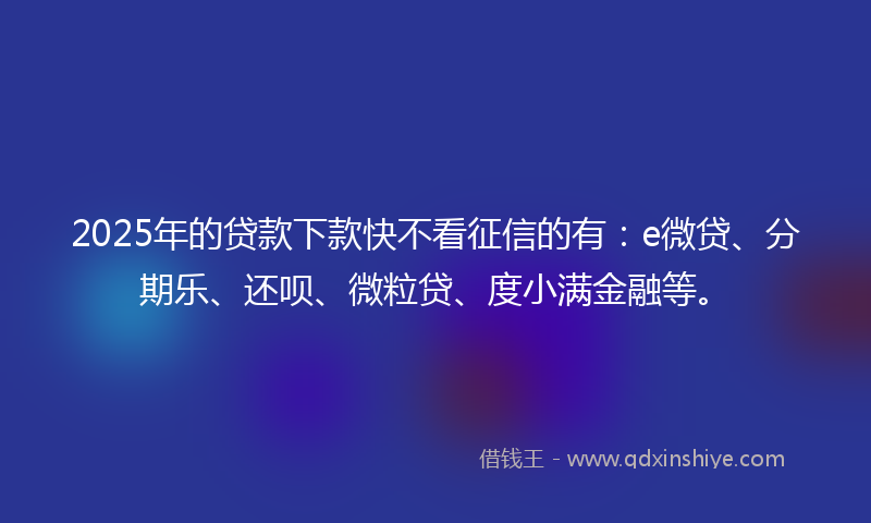2025年的贷款下款快不看征信的有：e微贷、分期乐、还呗、微粒贷、度小满金融等。