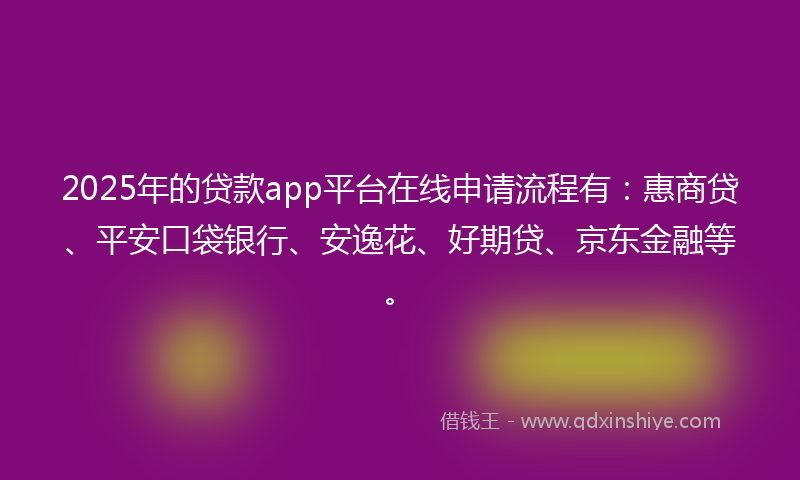 2025年的贷款app平台在线申请流程有：惠商贷、平安口袋银行、安逸花、好期贷、京东金融等。