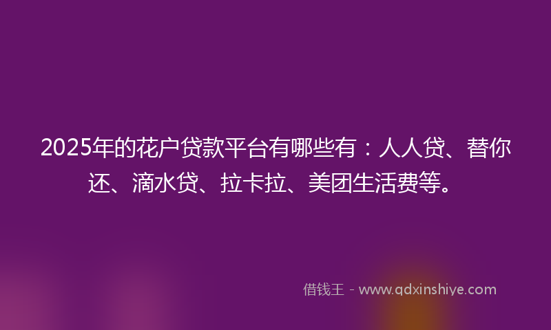 2025年的花户贷款平台有哪些有：人人贷、替你还、滴水贷、拉卡拉、美团生活费等。