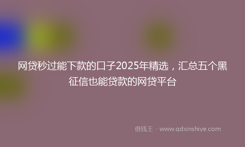 网贷秒过能下款的口子2025年精选，汇总五个黑征信也能贷款的网贷平台