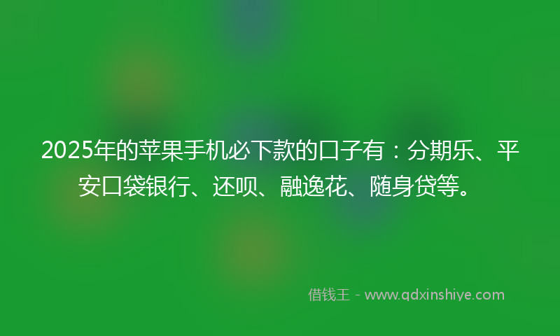 2025年的苹果手机必下款的口子有：分期乐、平安口袋银行、还呗、融逸花、随身贷等。