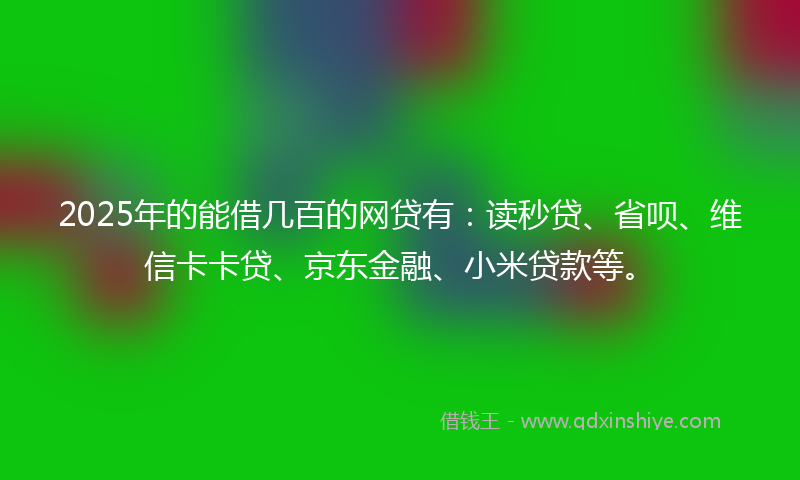2025年的能借几百的网贷有:读秒贷、省呗、维信卡卡贷、京东金融、小米贷款等。