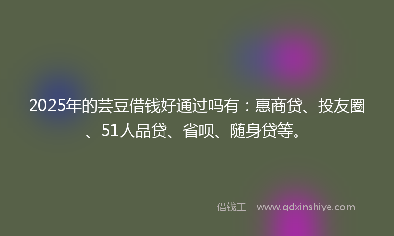 2025年的芸豆借钱好通过吗有：惠商贷、投友圈、51人品贷、省呗、随身贷等。