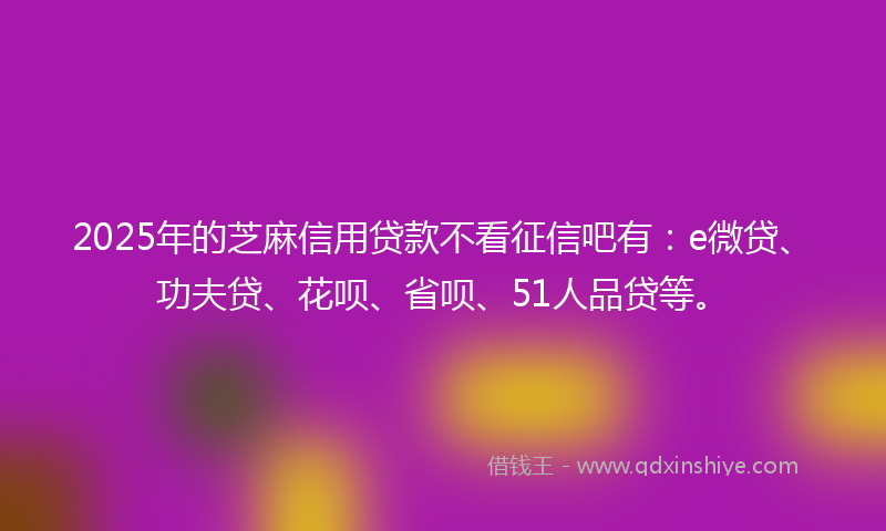 2025年的芝麻信用贷款不看征信吧有：e微贷、功夫贷、花呗、省呗、51人品贷等。