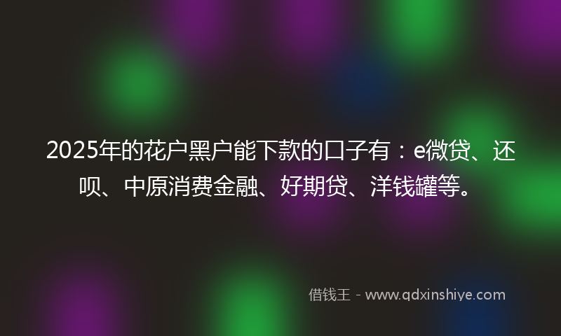 2025年的花户黑户能下款的口子有：e微贷、还呗、中原消费金融、好期贷、洋钱罐等。