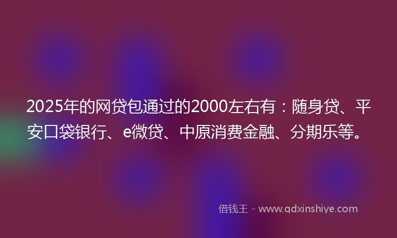 2025年的网贷包通过的2000左右有：随身贷、平安口袋银行、e微贷、中原消费金融、分期乐等。