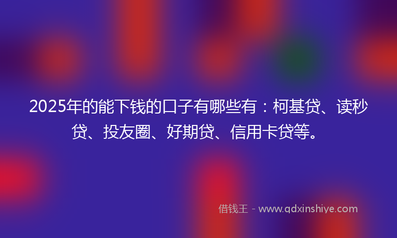 2025年的能下钱的口子有哪些有：柯基贷、读秒贷、投友圈、好期贷、信用卡贷等。