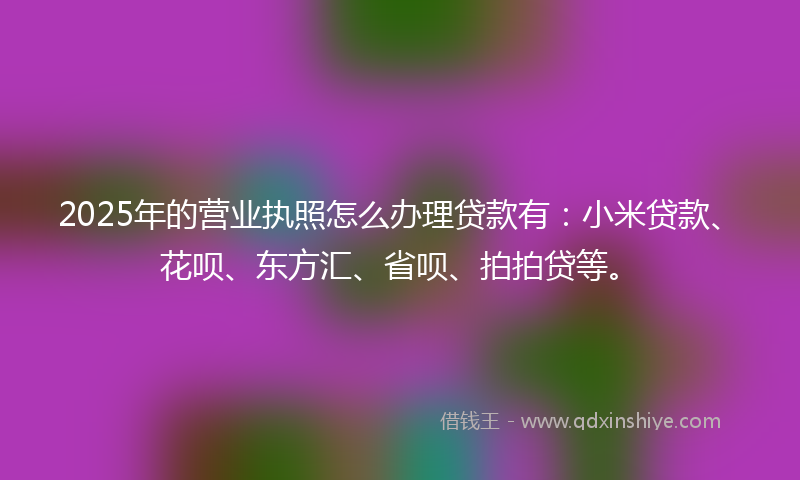 2025年的营业执照怎么办理贷款有：小米贷款、花呗、东方汇、省呗、拍拍贷等。