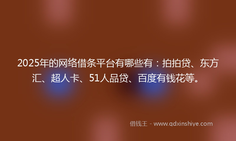 2025年的网络借条平台有哪些有：拍拍贷、东方汇、超人卡、51人品贷、百度有钱花等。