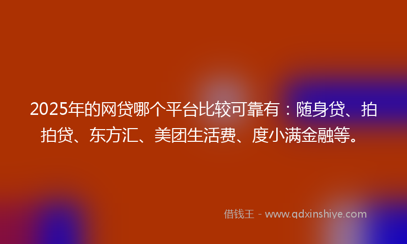 2025年的网贷哪个平台比较可靠有：随身贷、拍拍贷、东方汇、美团生活费、度小满金融等。