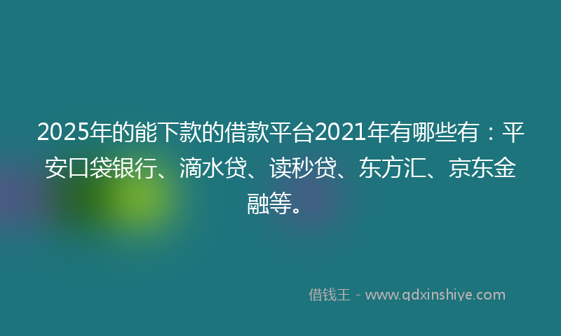 2025年的能下款的借款平台2021年有哪些有：平安口袋银行、滴水贷、读秒贷、东方汇、京东金融等。