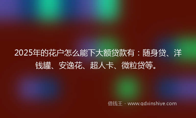 2025年的花户怎么能下大额贷款有：随身贷、洋钱罐、安逸花、超人卡、微粒贷等。