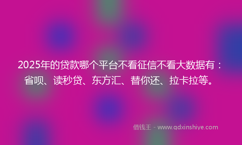 2025年的贷款哪个平台不看征信不看大数据有：省呗、读秒贷、东方汇、替你还、拉卡拉等。