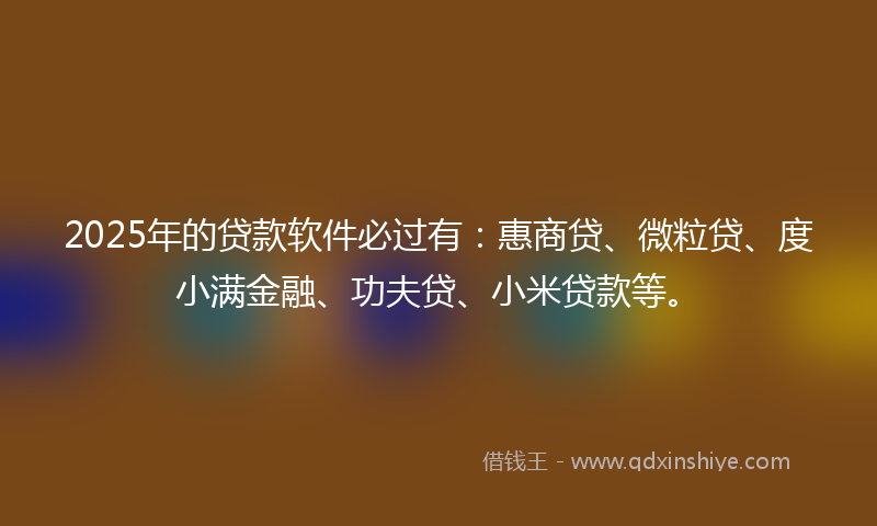 2025年的贷款软件必过有：惠商贷、微粒贷、度小满金融、功夫贷、小米贷款等。