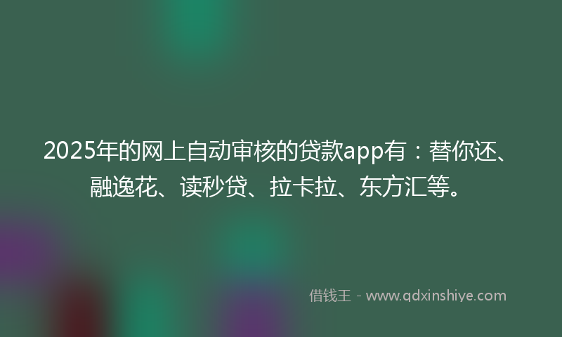 2025年的网上自动审核的贷款app有：替你还、融逸花、读秒贷、拉卡拉、东方汇等。