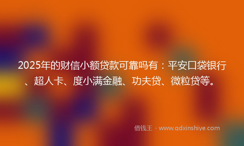 2025年的财信小额贷款可靠吗有：平安口袋银行、超人卡、度小满金融、功夫贷、微粒贷等。