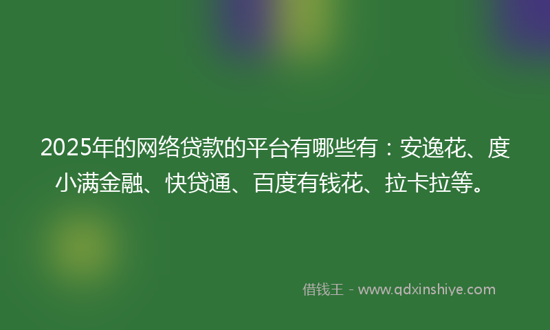 2025年的网络贷款的平台有哪些有：安逸花、度小满金融、快贷通、百度有钱花、拉卡拉等。