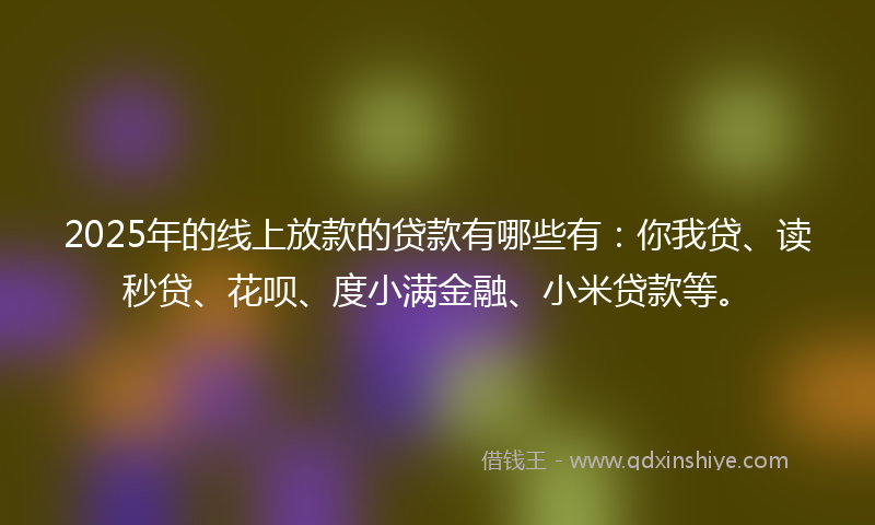 2025年的线上放款的贷款有哪些有:你我贷、读秒贷、花呗、度小满金融、小米贷款等。