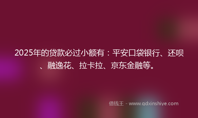 2025年的贷款必过小额有：平安口袋银行、还呗、融逸花、拉卡拉、京东金融等。