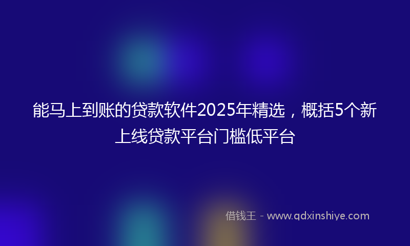 能马上到账的贷款软件2025年精选，概括5个新上线贷款平台门槛低平台