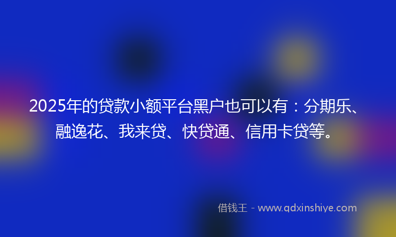2025年的贷款小额平台黑户也可以有：分期乐、融逸花、我来贷、快贷通、信用卡贷等。