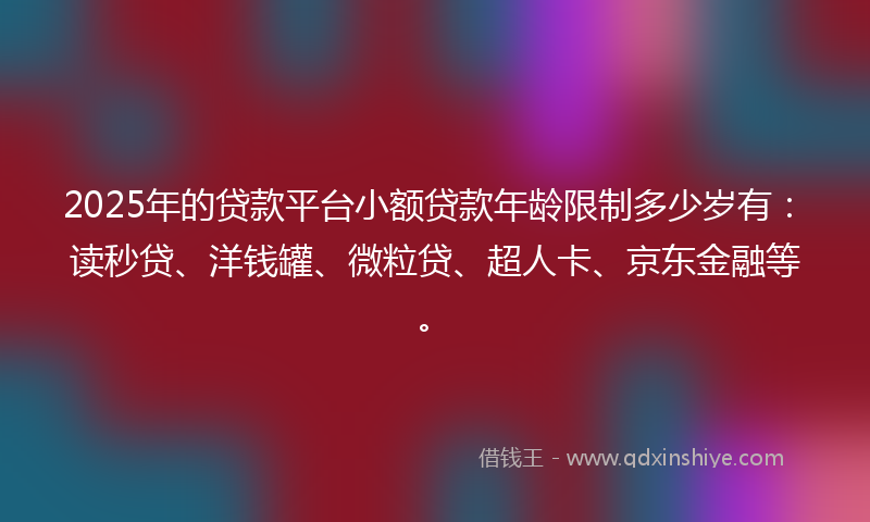 2025年的贷款平台小额贷款年龄限制多少岁有：读秒贷、洋钱罐、微粒贷、超人卡、京东金融等。