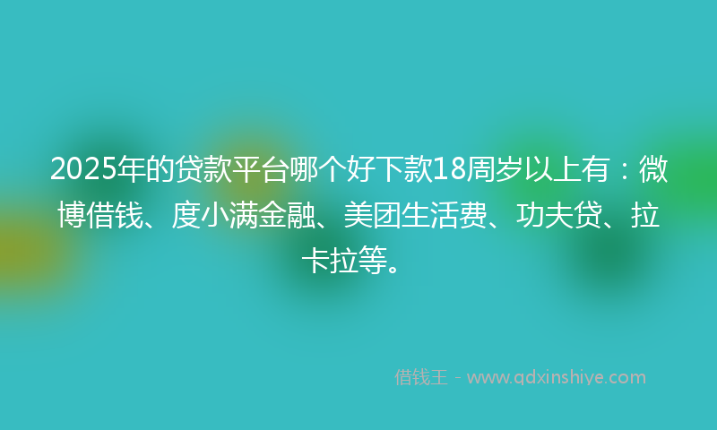 2025年的贷款平台哪个好下款18周岁以上有：微博借钱、度小满金融、美团生活费、功夫贷、拉卡拉等。