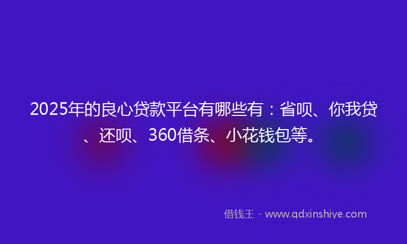 2025年的良心贷款平台有哪些有：省呗、你我贷、还呗、360借条、小花钱包等。