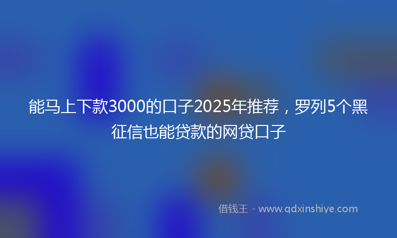 能马上下款3000的口子2025年推荐，罗列5个黑征信也能贷款的网贷口子